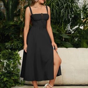 Plus Lace-up Milkmaid Dress Sleeveless Midi Black XXXL 14/16